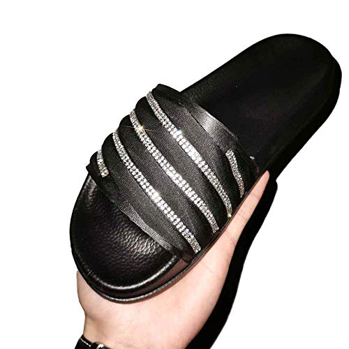 Zapatillas de Lona para Mujer Color Plano Verano Mujer Chanclas Frescas Confort Interior o Exterior Playa Señoras Suaves Toboganes Zapatos Casuales Grande, Negro, 39EU