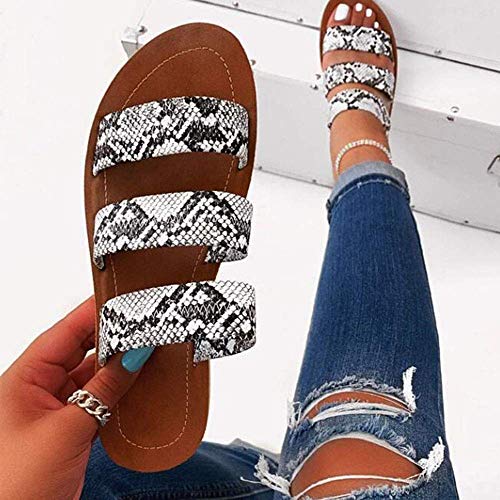 Zapatillas de Mujer Color Caramelo Plano Verano Mujer Chanclas Frescas Comodidad Fuera de la Playa Señoras Soft Slides Zapatos Casuales, Blanco, 36EU