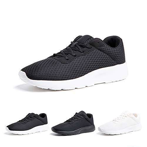 Zapatillas de Running Hombre Mujer Deportivas Casual Gimnasio Zapatos Ligero Transpirable Sneakers Negro Blanco 35 EU