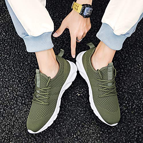 Zapatillas de Running para Hombre Casual Tenis Asfalto Zapatos Deporte Fitness Gym Correr Gimnasio Deportives Transpirables Seguridad Atlético Trekking Bambas Plataform Sneakers Verde 44 EU