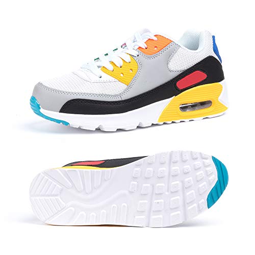Zapatillas de Running para Hombre Mujer Ligero Correr Air Atléticos Sneakers Comodos Fitness Deportes Calzado BlancoAmarillo 38