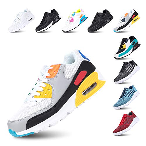 Zapatillas de Running para Hombre Mujer Ligero Correr Air Atléticos Sneakers Comodos Fitness Deportes Calzado BlancoAmarillo 38