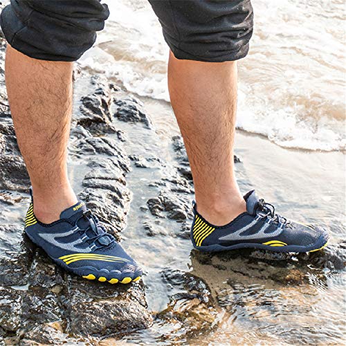 Zapatillas de Running Trekking Agua Hombre Descalzo Escarpines Zapatos de Deportivas Mujer Verano Calzado de Playa Buceo Snorkel Surf Cordones Duradera C-Azul EU43