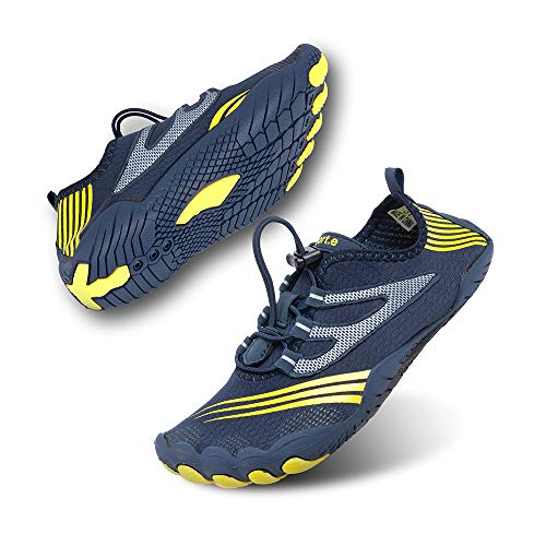 Zapatillas de Running Trekking Agua Hombre Descalzo Escarpines Zapatos de Deportivas Mujer Verano Calzado de Playa Buceo Snorkel Surf Cordones Duradera C-Azul EU43