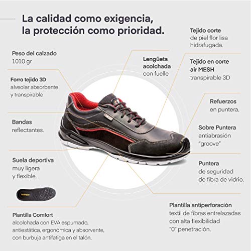 Zapatillas de seguridad deportiva hidrofugada resistente al agua para hombre y Mujer/Zapato de trabajo comodo,puntera reforzada en fibra de vidrio(no acero)Calzado laboral antideslizantes (numeric_42)