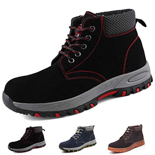 Zapatillas de Seguridad Hombre Trabajo Botas de Seguridad Mujer Zapatos con Punta de Acero Ligeras Comodas Industriales, A201 Negro 42