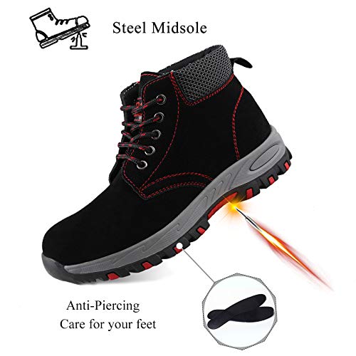 Zapatillas de Seguridad Hombre Trabajo Botas de Seguridad Mujer Zapatos con Punta de Acero Ligeras Comodas Industriales, A201 Negro 42