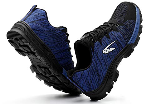 Zapatillas de Seguridad Hombre Zapatos de Mujer Antideslizante Transpirable Zapatos de Trabajo Calzado de Trabajo Ultra Liviano Suave y Cómodo Deportes Unisex, A Azul, 46 EU