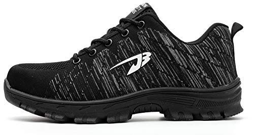 Zapatillas de Seguridad Hombre Zapatos de Mujer Antideslizante Transpirable Zapatos de Trabajo Calzado de Trabajo Ultra Liviano Suave y Cómodo Deportes Unisex, A Negro, 40 EU