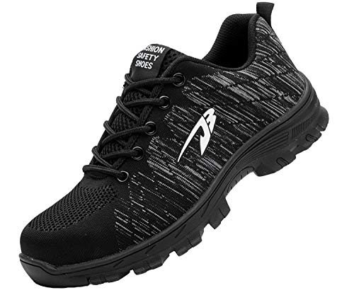 Zapatillas de Seguridad Hombre Zapatos de Mujer Antideslizante Transpirable Zapatos de Trabajo Calzado de Trabajo Ultra Liviano Suave y Cómodo Deportes Unisex, A Negro, 40 EU