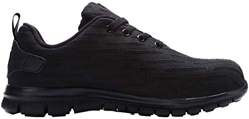 Zapatillas de Seguridad Hombre,Trabajo con Puntera de Acero Transpirable Reflectante Botas de Seguridad(Negro,42.5)