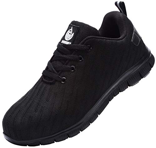Zapatillas de Seguridad Hombre,Trabajo con Puntera de Acero Transpirable Reflectante Botas de Seguridad(Negro,42.5)