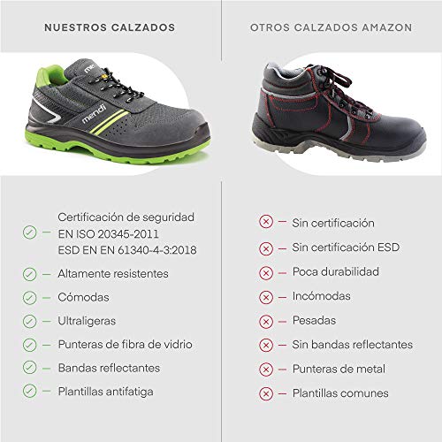 Zapatillas de Seguridad Resistencia eléctrica para Hombre y Mujer/Zapato de Trabajo Comodos con Puntera Reforzada en Fibra de Vidrio (no Acero) Calzado Laboral Antideslizantes (Numeric_44)