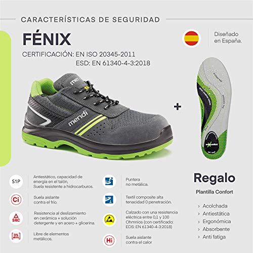 Zapatillas de Seguridad Resistencia eléctrica para Hombre y Mujer/Zapato de Trabajo Comodos con Puntera Reforzada en Fibra de Vidrio (no Acero) Calzado Laboral Antideslizantes (Numeric_44)