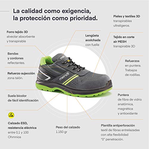 Zapatillas de Seguridad Resistencia eléctrica para Hombre y Mujer/Zapato de Trabajo Comodos con Puntera Reforzada en Fibra de Vidrio (no Acero) Calzado Laboral Antideslizantes (Numeric_44)