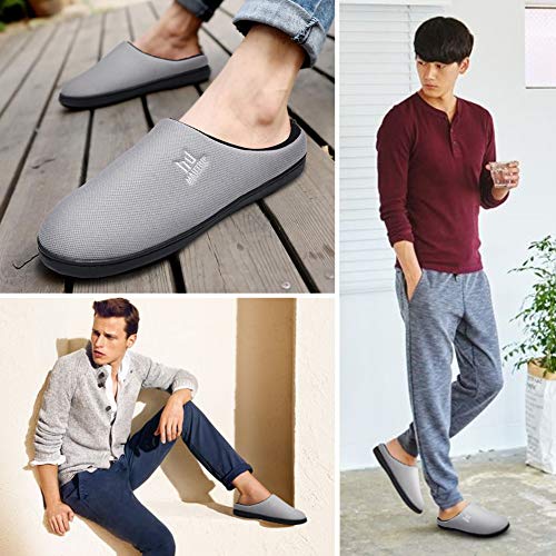 Zapatillas de Zueco de Espuma viscoelástica para Hombre Casa Interior Exterior Acogedor Invierno Cálido Antideslizante Zapatos para el hogar Dormitorio Casual Suela de Goma Gris Tamaño 42 43