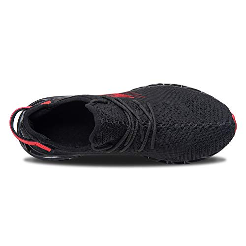 Zapatillas Deporte Hombre Zapatos para Correr Athletic Cordones Hombre Aire Libre y Deporte Transpirables Casual Zapatos Gimnasio Correr Sneakers(da.Negro Rojo,45 EU)
