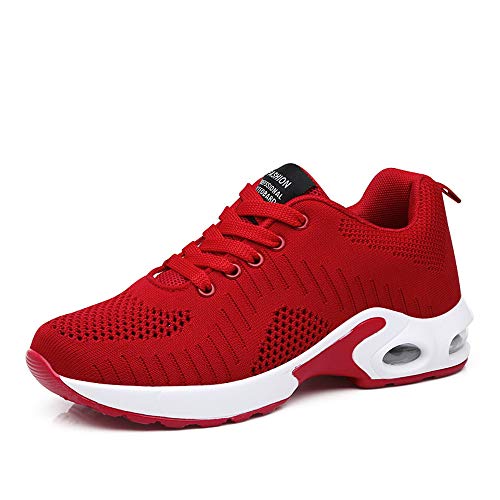 Zapatillas Deportivas de Mujer Air Cordones Zapatillas de Running Fitness Sneakers 4cm Negro Rojo Rosado Púrpura Blanco 35-42 (Rojo, Numeric_38)