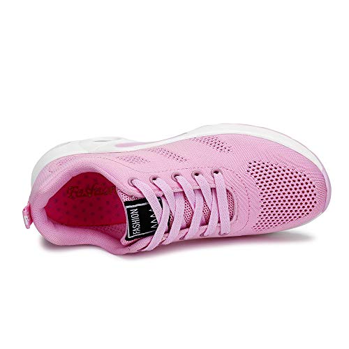 Zapatillas Deportivas de Mujer Air Cordones Zapatillas de Running Fitness Sneakers 4cm Negro Rojo Rosado Púrpura Rosado 35