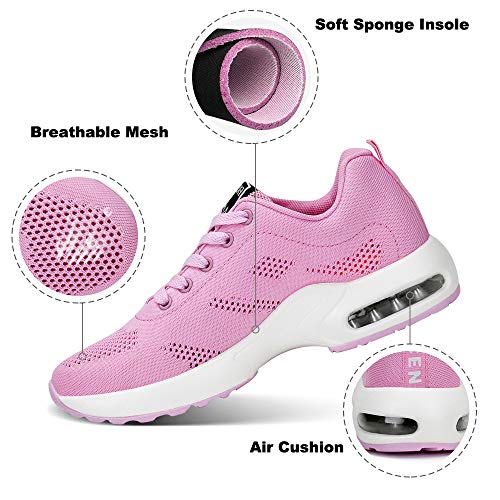 Zapatillas Deportivas de Mujer Air Cordones Zapatillas de Running Fitness Sneakers 4cm Negro Rojo Rosado Púrpura Rosado 35
