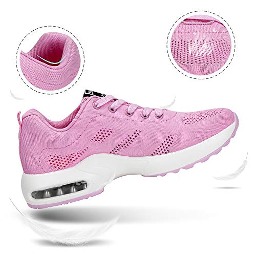 Zapatillas Deportivas de Mujer Air Cordones Zapatillas de Running Fitness Sneakers 4cm Negro Rojo Rosado Púrpura Rosado 35