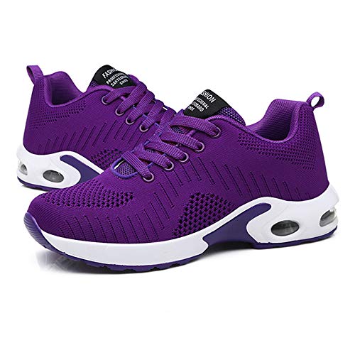 Zapatillas Deportivas de Mujer Air Cordones Zapatillas de Running Fitness Sneakers 4cm Púrpura-1 37