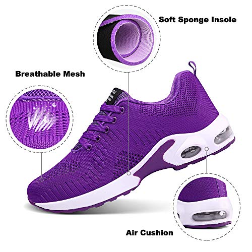 Zapatillas Deportivas de Mujer Air Cordones Zapatillas de Running Fitness Sneakers 4cm Púrpura-1 37