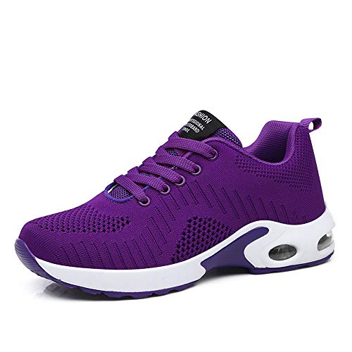 Zapatillas Deportivas de Mujer Air Cordones Zapatillas de Running Fitness Sneakers 4cm Púrpura-1 37