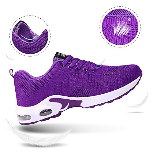 Zapatillas Deportivas de Mujer Air Cordones Zapatillas de Running Fitness Sneakers 4cm Púrpura-1 37
