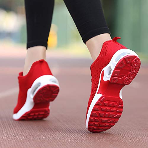 Zapatillas Deportivas de Mujer Air Cordones Zapatillas de Running Fitness  Sneakers 4cm Rojo-1 39