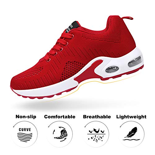 Zapatillas Deportivas de Mujer Air Cordones Zapatillas de Running Fitness Sneakers 4cm Rojo-1 40