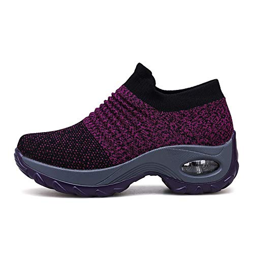 Zapatillas Deportivas de Mujer Gimnasio Zapatos Running Deportivos Fitness Correr Casual Ligero Comodos Respirable Negro Gris Morado 35-42 PP35
