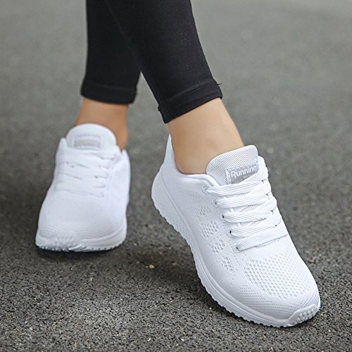 Zapatillas Deportivas De Mujer Ligeras Y CóModas Malla Plataforma Zapatos Sneakers Running Casual 2019 con Cordones Baratas Deportivo Calzado Baohooya (37, Blanco)