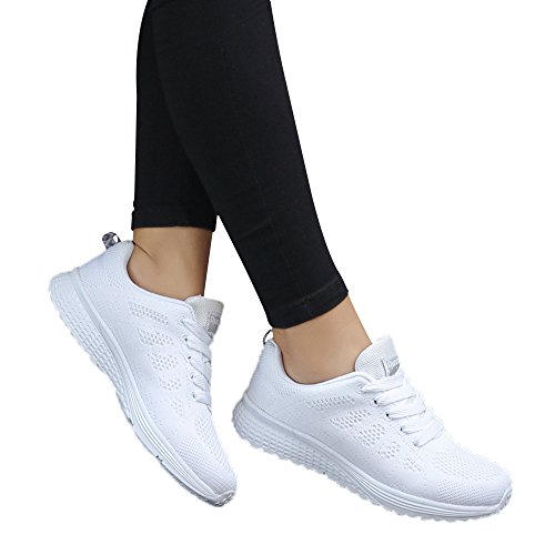 Zapatillas Deportivas De Mujer Ligeras Y CóModas Malla Plataforma Zapatos Sneakers Running Casual 2019 con Cordones Baratas Deportivo Calzado Baohooya (37, Blanco)