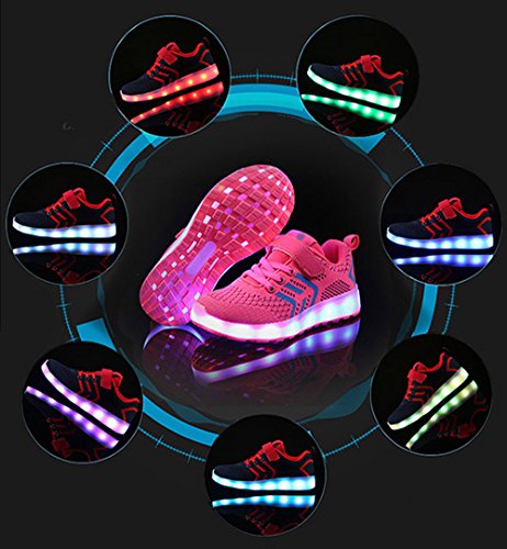Zapatillas Deportivas LED para Niños, Verano Otoño Zapatos para Correr Respirables Luz Up 7 Colores USB Zapatos Deportivos de Zapatilla Intermitentes Recargables para Niños Niñas (30, Negro)