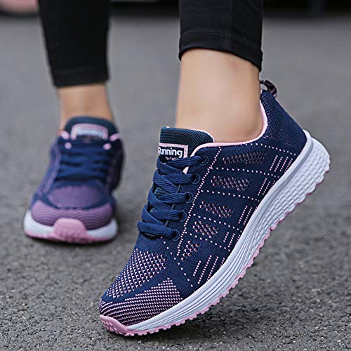 Zapatillas Deportivas Mujer Sneakers Zapatos para Correr para Niña Mujeres Running Zapatos Casuales de Mujer Ligero Respirable Atarse Azul Talla 35