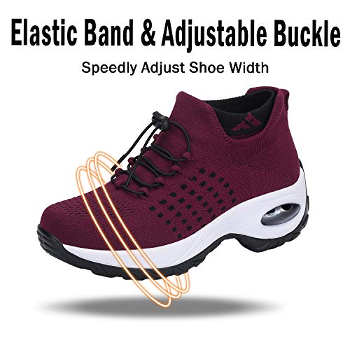 Zapatillas Deportivas Mujer Zapatos de Correr Running Ligero Calzado Casual Aumentar Más Altos Sneakers Rojo, Gr.36 EU