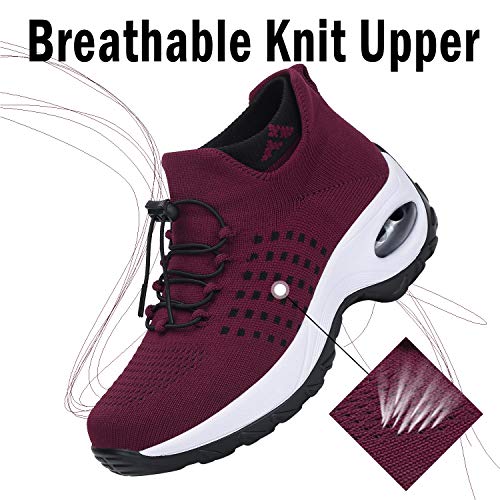 Zapatillas Deportivas Mujer Zapatos de Correr Running Ligero Calzado Casual Aumentar Más Altos Sneakers Rojo, Gr.36 EU