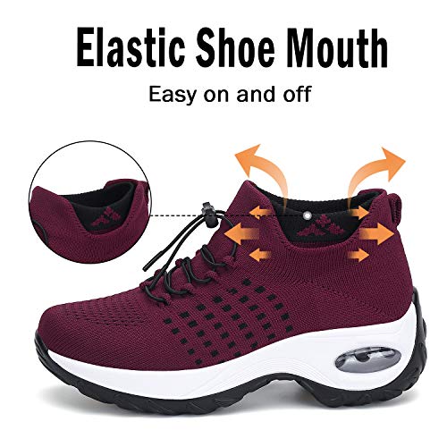 Zapatillas Deportivas Mujer Zapatos de Correr Running Ligero Calzado Casual Aumentar Más Altos Sneakers Rojo, Gr.36 EU