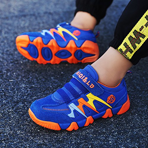 Zapatillas Deportivas para Niños Niña Antideslizante Calzado de Running Correr para Exterior Interior Velcro Ligero Transpirables Trainers Azul 32EU=Fabricante:33