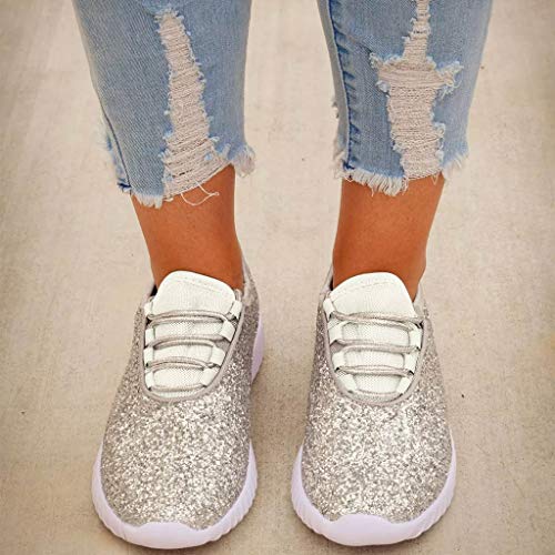 Zapatillas Deportivas Running Mujer de Correr con Cordones y Fondo Suave con Lentejuelas y Lentejuelas Zapatos Casual Ligero y Comodo Athletic Respirabl Sneakers riou