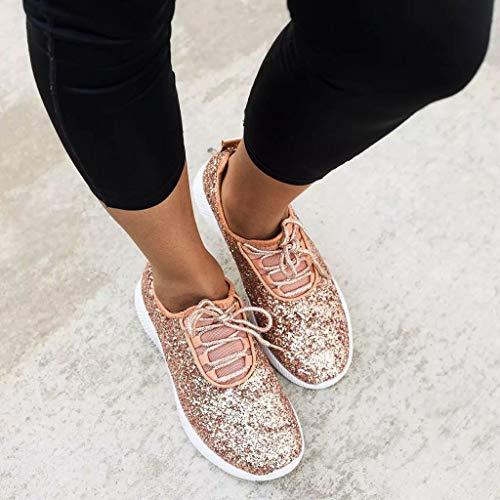 Zapatillas Deportivas Running Mujer de Correr con Cordones y Fondo Suave con Lentejuelas y Lentejuelas Zapatos Casual Ligero y Comodo Athletic Respirabl Sneakers riou