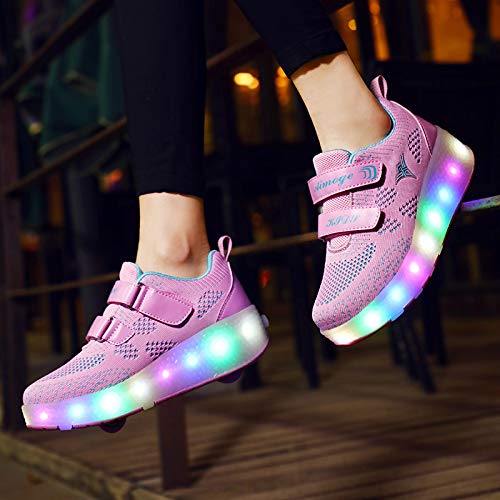 Zapatillas deportivas unisex con ruedas extraíbles, luces LED, cargador USB, doble rueda, color, talla 27 EU