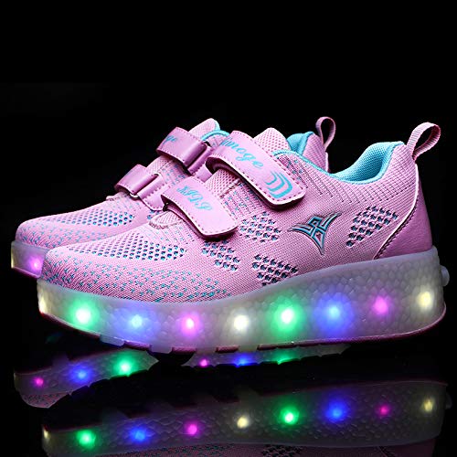 Zapatillas deportivas unisex con ruedas extraíbles, luces LED, cargador USB, doble rueda, color, talla 27 EU