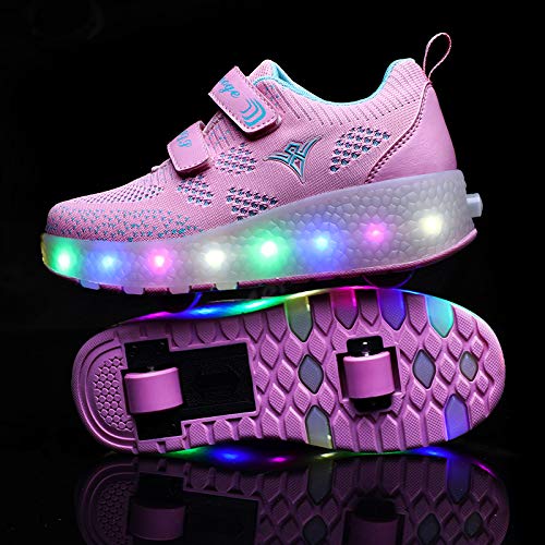 Zapatillas deportivas unisex con ruedas extraíbles, luces LED, cargador USB, doble rueda, color, talla 27 EU