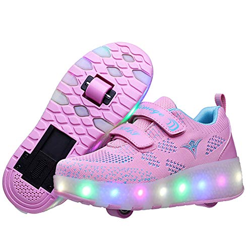 Zapatillas deportivas unisex con ruedas extraíbles, luces LED, cargador USB, doble rueda, color, talla 27 EU