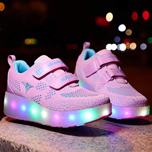 Zapatillas deportivas unisex con ruedas extraíbles, luces LED, cargador USB, doble rueda, color, talla 27 EU