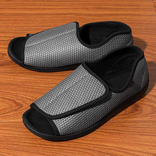 Zapatillas diálogas para hombre, ortopédicas ajustables, zapatillas interiores cómodas, sandalias de pie grande, con cierre de velcro para personas mayores, pies hinchados, artritis edema Swollen