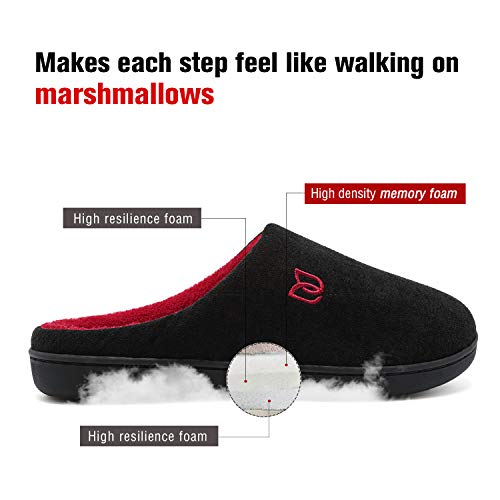 Zapatillas Hombre Mujer Invierno CáLido Zapatos Memory Foam Casa Antideslizante Pantuflas (Negro/Rojo, 44/45 EU)