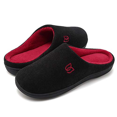 Zapatillas Hombre Mujer Invierno CáLido Zapatos Memory Foam Casa Antideslizante Pantuflas (Negro/Rojo, 44/45 EU)